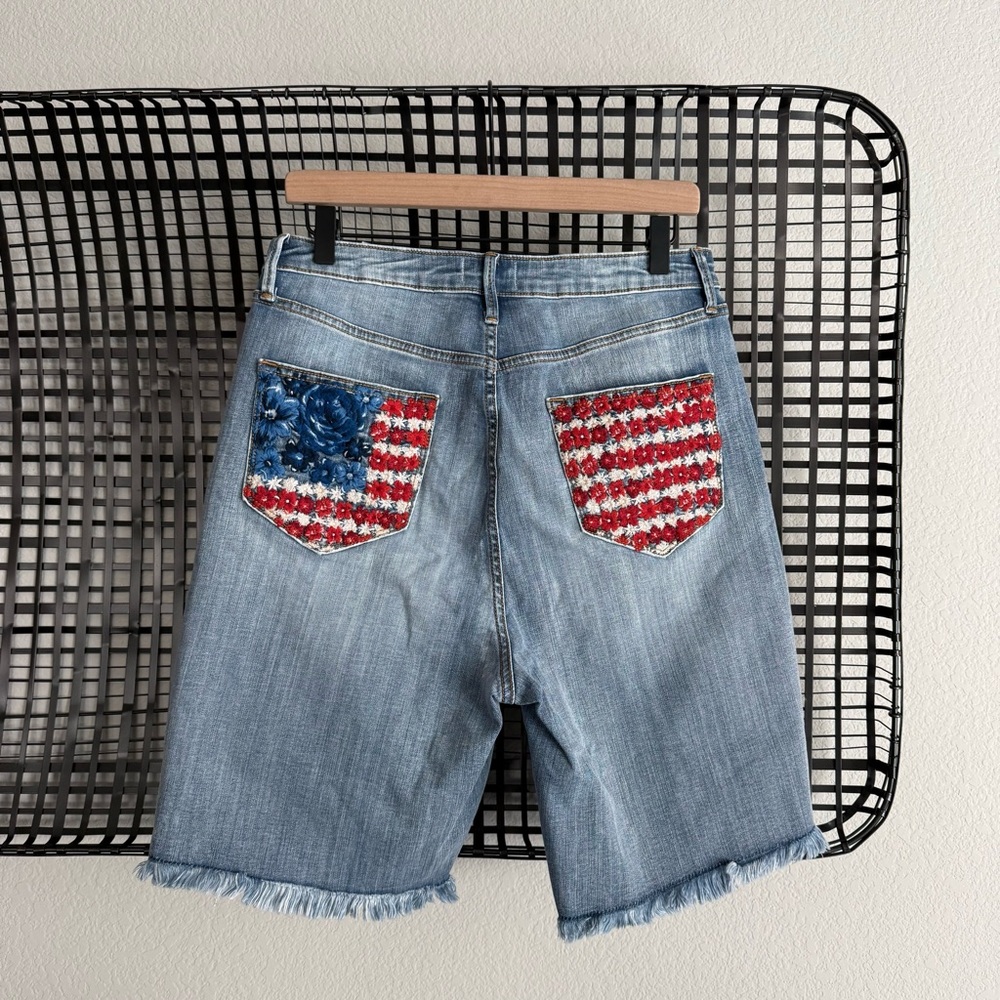 Free people driftwood embroidered Americana shorts